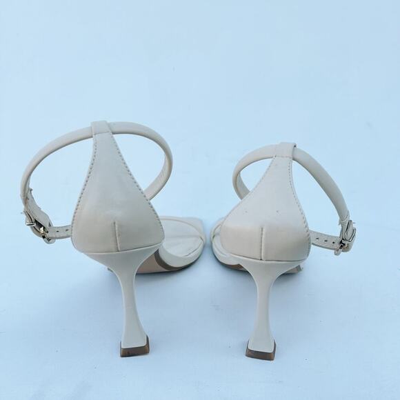 Zara White Cream Leather Ankle Heel Buckle Square Toe Heels Sandals 42 Straps 11 - Picture 10 of 14